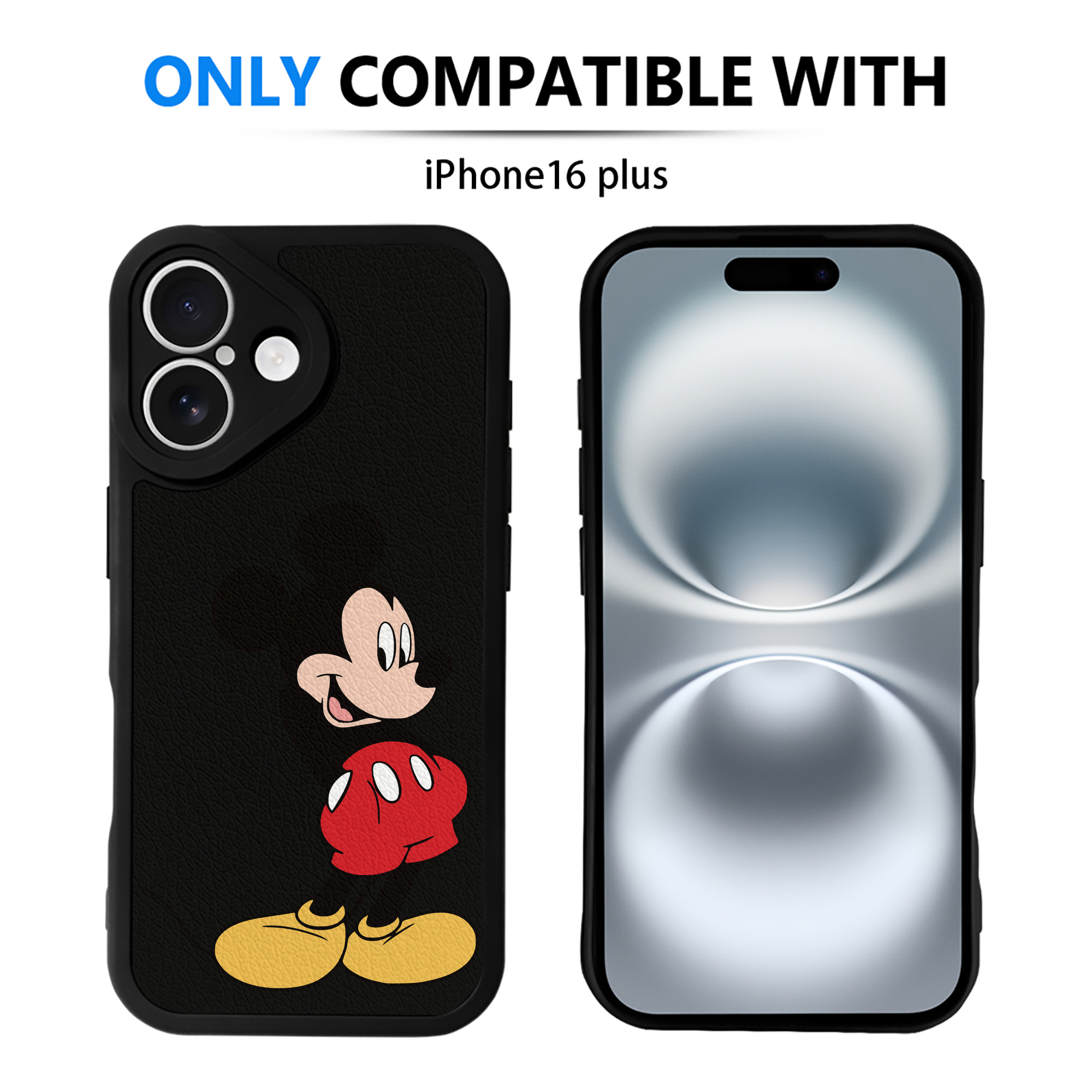 （画像用） ミッキーマウス Mickey Mouse 【iPhone 16シリーズ対応】シリコンスマホケース（レザー調） 材質：シリコン
